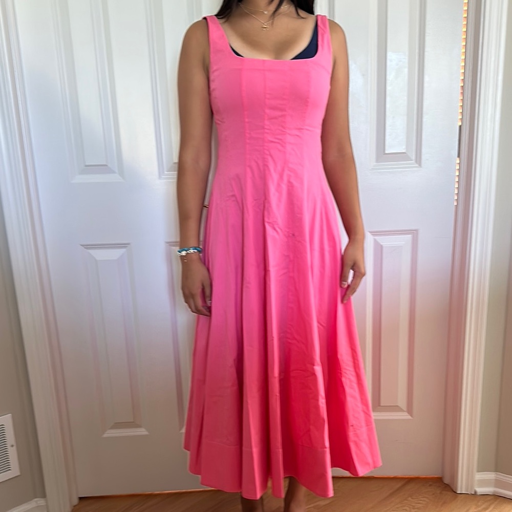 STAUD Vibrant Pink Midi Dress